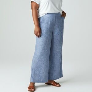 Chico's Women’s Light Blue 100% Linen Wide Leg Pants | Size 16